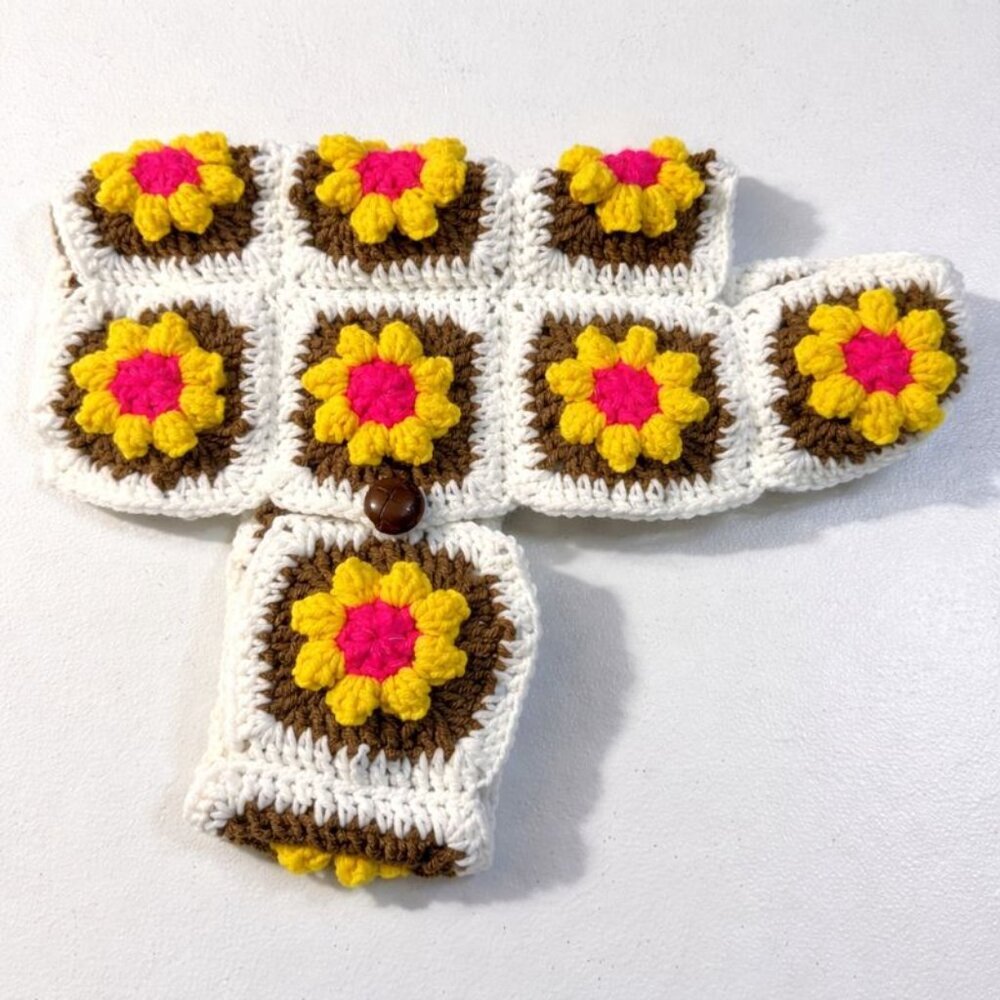 Handmade Crochet Granny Square Dog Vest Floral Boho Pet Sweater Cozy Stylish Med - Picture 3 of 4